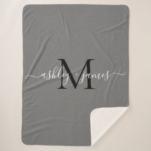 Elegant Monogram Script Names Black Grey Pas getro Sherpa Deken