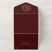 Elegant Monogram Script Red Gold Wreated Weddensch All In One Uitnodiging (Buitenkant)