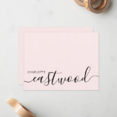 Elegant Monogram Script Roze Notitiekaartje (Voorkant / Achterkant in situ)