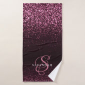 Elegant monogram script Stijlvolle roze glitter Badhanddoek (Badhanddoek)