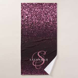 Elegant monogram script Stijlvolle roze glitter Badhanddoek