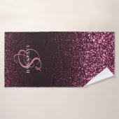 Elegant monogram script Stijlvolle roze glitter Badhanddoek (Badhanddoek)