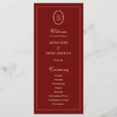 Elegant Monogram Script Wine Red Wedding Ceremony Programma (Voorkant)