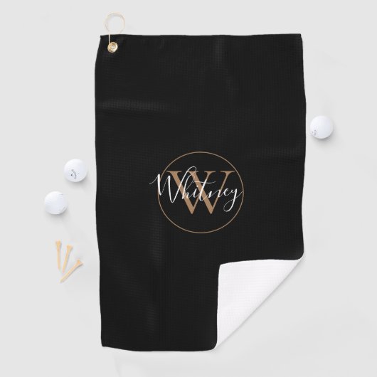 Elegant Monogram Script Wit Zwart en Goud Golfhanddoek (Insitu)