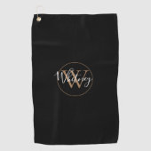 Elegant Monogram Script Wit Zwart en Goud Golfhanddoek (Voorkant)