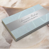 Elegant Monogram Silver Stripe Blue Linen Visitekaartje