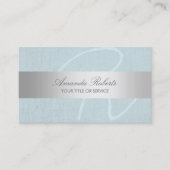 Elegant Monogram Silver Stripe Blue Linen Visitekaartje (Voorkant)