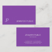 Elegant Monogram Sleek Plain Paars Violet Luxe Visitekaartje (Voorkant / Achterkant)