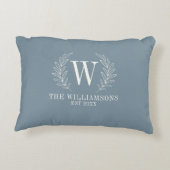 Elegant Monogram Stof Blauwe Familienaam Accent Kussen (Achterkant)