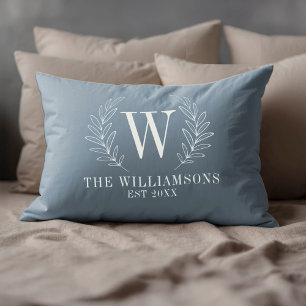 Elegant Monogram Stofblauw Familienaam Accent Kussen