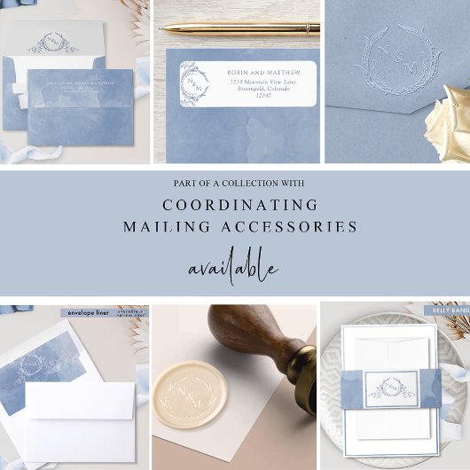 Elegant Monogram Stoffig Blauw QR Code Bruiloft RS Informatiekaartje