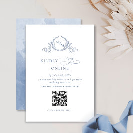 Elegant Monogram Stoffig Blauw QR Code Bruiloft RS Informatiekaartje