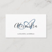Elegant Monogram Stoffig Blauw Zwart Script Naam Visitekaartje (Voorkant)