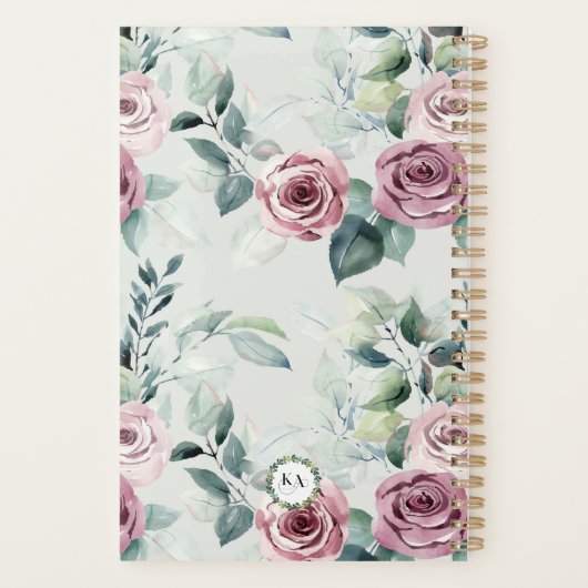 Elegant Monogram Stoffig Roos Bloemen Planner (Achterkant)