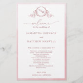 Elegant Monogram Stoffig Roos Trouwprogramma (Voorkant)