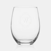 Elegant Monogram Stoffige Blush Klassieke Bruiloft Wijnglas Zonder Voet (Achterkant)