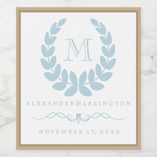 Elegant Monogram Strand Bruiloft Wijnfles Label Wijn Etiket (Enkel label)