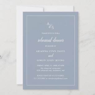 Elegant Monogram Stusty Blue Rehearsal Dinner Kaart