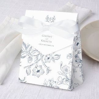 Elegant Monogram Toile Wapen Huwelijks Dankjewel Bedankdoosjes