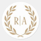 Elegant Monogram Trouwkrans Goud Wit Ronde Sticker (Voorkant)