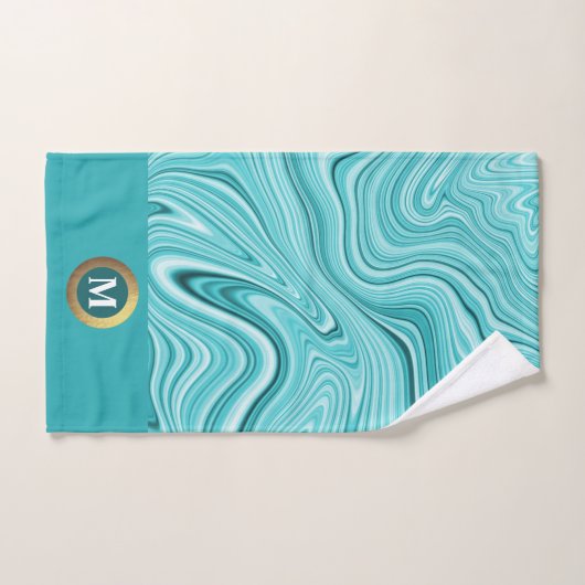 Elegant monogram turquoise vloeibare marmer bad handdoek (Handdoek)