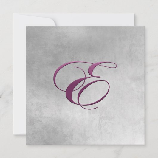 Elegant Monogram Uitnodiging-Eggplant Paars E Kaart (Voorkant)