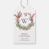 Elegant Monogram Vrolijk Kerstfeest Vakantie krans Cadeaulabel (Voorkant)