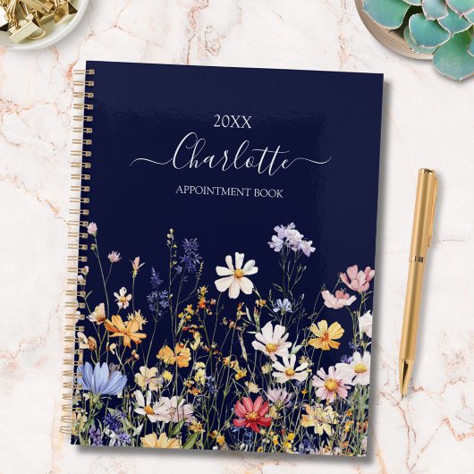 Elegant Monogram Watercolor Colorful Wildflower Planner