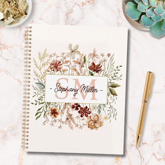 Elegant Monogram Watercolor Fall Wildflower Floral