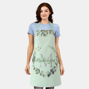 Elegant Monogram Waterverf Botanisch Schort