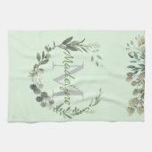 Elegant Monogram Waterverf Botanisch Theedoek (Horizontaal)