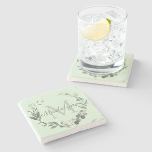 Elegant Monogram Waterverf Botanische Familienaam Stenen Onderzetter