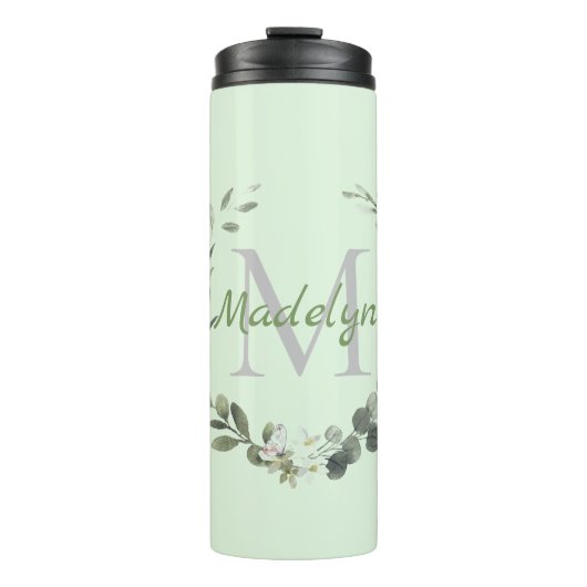 Elegant Monogram Waterverf Foilage Thermosbeker (Voorkant)