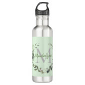 Elegant Monogram Waterverf Foilage Waterfles (Voorkant)