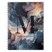 Elegant Monogram Waterverf Marmer Roze Blauw Girly Notitieboek (Voorkant)