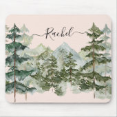 Elegant Monogram Waterverf Pine Forest Mountain Muismat (Voorkant)