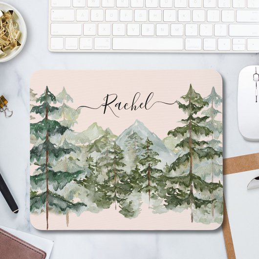 Elegant Monogram Waterverf Pine Forest Mountain Muismat