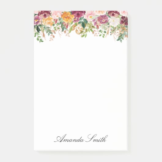 Elegant Monogram Waterverf Roos Bloementuin Post-it® Notes (Voorkant)