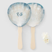 Elegant Monogram Waterverf Seashell rustiek strand Handwaaier (Voorkant en achterkant)