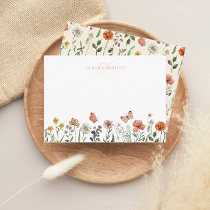 Elegant Monogram Waterverf Wilde bloem Floral Notitiekaartje