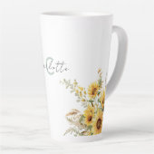 Elegant Monogram Waterverf Zonnebloem Boeket Latte Mok (Rechterhoek)
