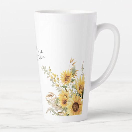 Elegant Monogram Waterverf Zonnebloem Boeket Latte Mok (Rechts)