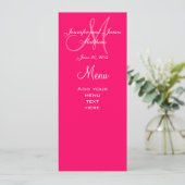 Elegant Monogram Weddenschap Menu Kaarten Hot Pink (Staand voorkant)
