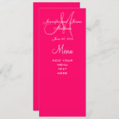 Elegant Monogram Weddenschap Menu Kaarten Hot Pink (Voorkant / Achterkant)