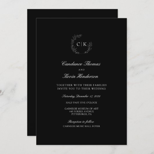 Elegant Monogram Weddenschap-uitnodiging Kaart (Voorkant / Achterkant)