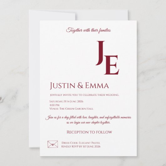 Elegant Monogram Wedding Invitation Aesthetic Kaart (Achterkant)