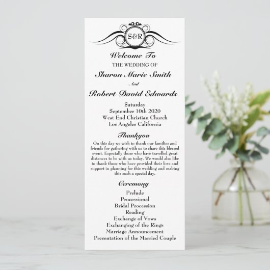 Elegant Monogram Wedding Programme Programma (Staand voorkant)