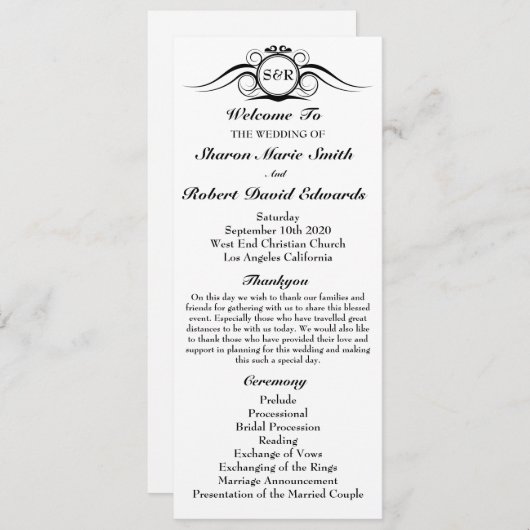 Elegant Monogram Wedding Programme Programma (Voorkant / Achterkant)
