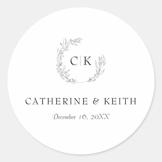 Elegant Monogram Wedding Ronde Sticker (Voorkant)