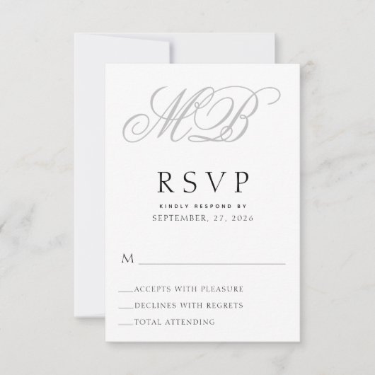 Elegant Monogram Wedding RSVP Kaartje (Voorkant)